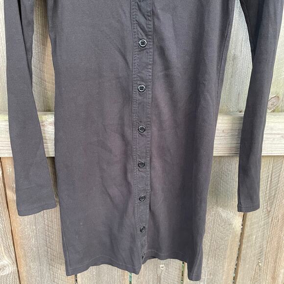 Rag and Bone Dress Ribbed Knit Button Front Long Sleeve Black Fitted‎ Classic XS - Picture 7 of 8